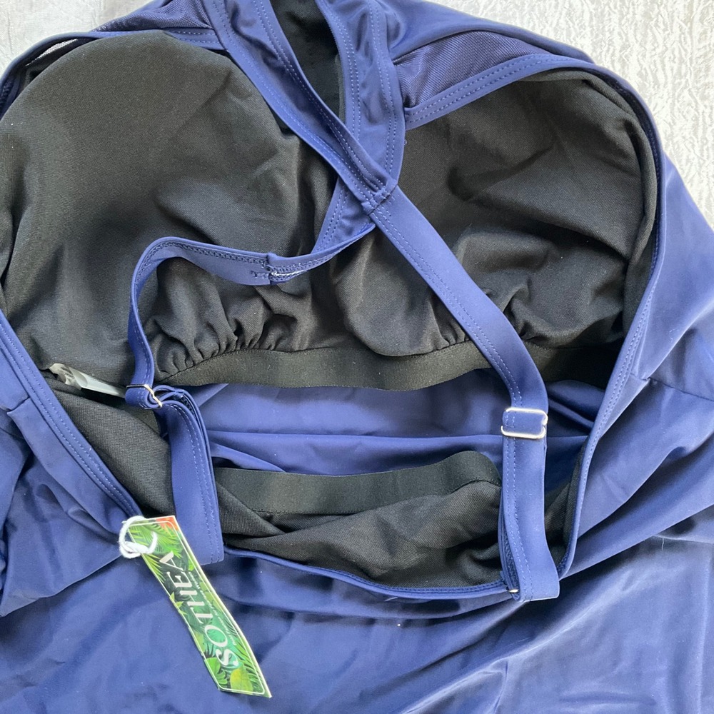 Sothea Navy Blue High Neck Tankini Top Mesh Trim Plus Size 20W NWT‎ Minimalist - Picture 4 of 7